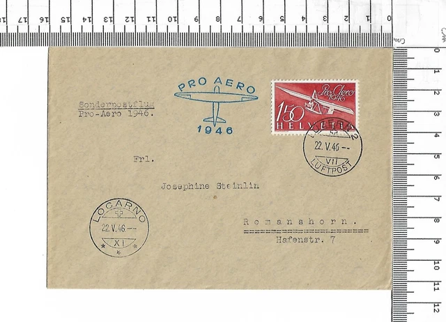 22.v.46 Pro Aero Helvetia Luzern Luftpost Sonderpostflug 1946 ; 61690