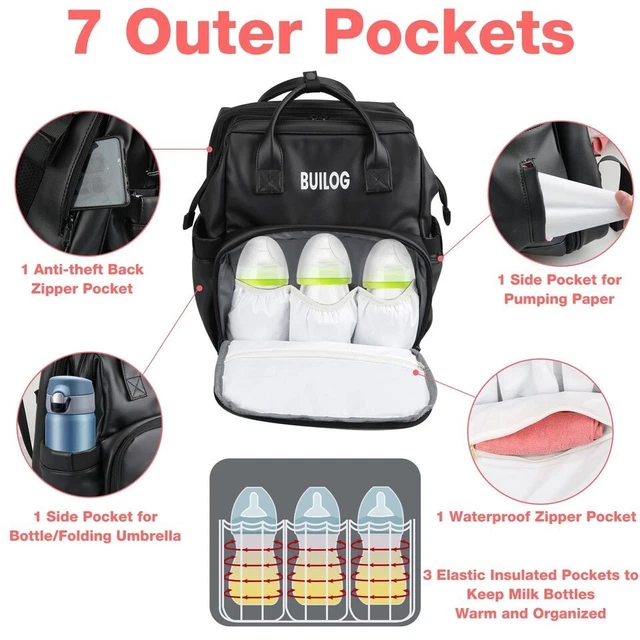 Diaper Bag Backpack Leather Baby Bag with Changing Station Portable Baby Bag,Bed 3