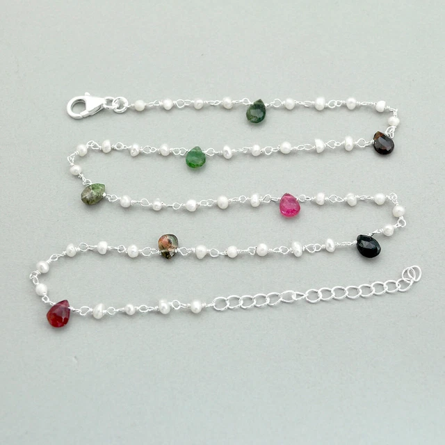 Jaipur Silver13.13cts Checker Cut Tourmaline Chain Necklace Jewelry U83087