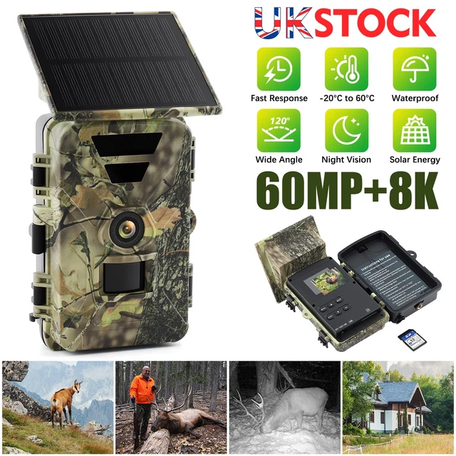 Swetfela Solar Wildlife Camera With Night Vision - 2K Trail Camera Motion Detection 120°, Max 100M WiFi, Bluetooth, Detachable Solar Panel, 5200mAh Battery, 0.2s Trigger 64GB TF Card, IP66