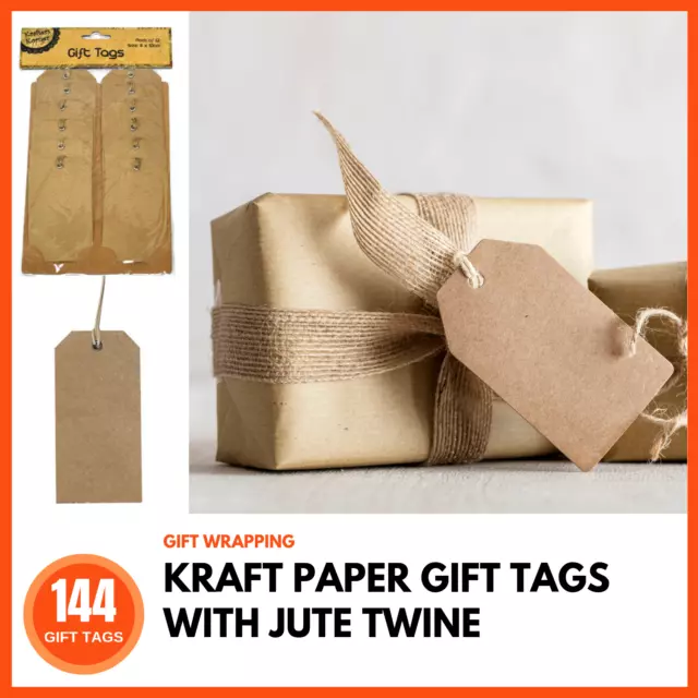 144 x KRAFT PAPER TAGS Card Wedding Party String Jute Twines Gift Twine DIY BULK