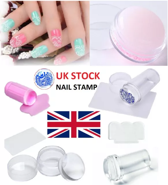 Silicone Nail Art Jelly Double Head Stamper + Scraper Cap Stamping Helpers UK