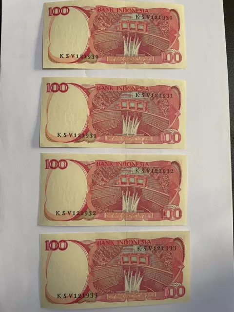 Bank Of Indonesia: 100 Rupiah Banknote, 4 Consecutive Serial Numbers