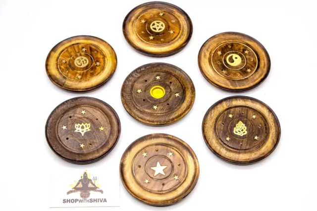 Wooden Round Plate Incense Stick + Cone Holder Ash Catcher / Insence Burner