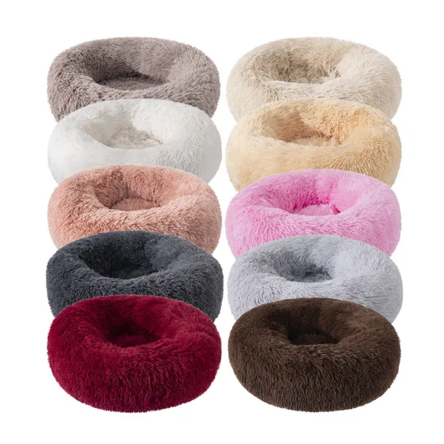 Fluffy Soft Comfy Calming Donut Dog Cat Beds Warm Bed Pet Round Plush Puppy Beds