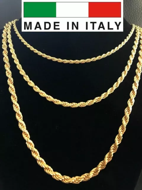 Mens 14K Gold Plated Real Solid 925 Silver Rope Chain MADE IN ITALY 20-30" 3-5mm