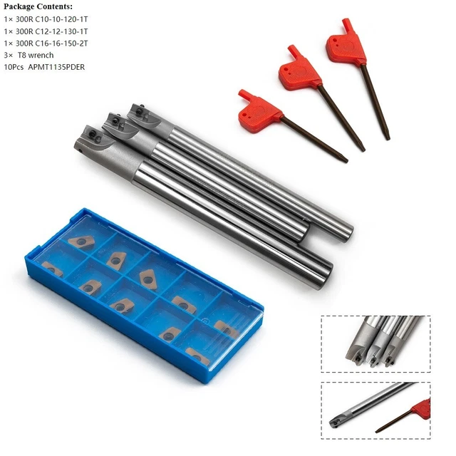 Lot 10 Supports Fraises CNC Indexables BAP 300R + 10 Inserts APMT1135 – Diamètres 10/12/16 Mm