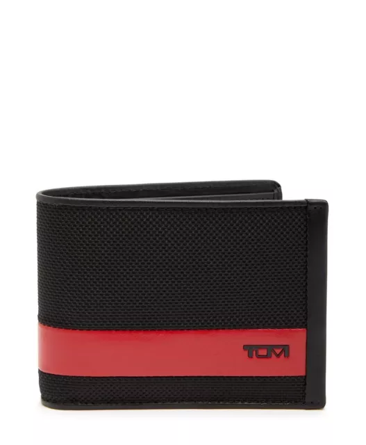 Tumi Alpha SLG Double Billfold Wallet Black Red Ballistic Nylon Leather NWT $150