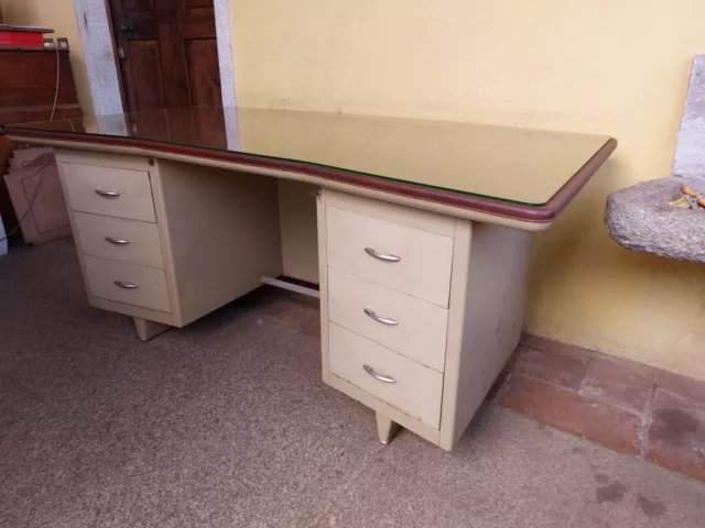 GRANDE SCRIVANIA IN LAMIERA ANNI '50 LARGH 180cm MALVESTIO PADOVA INDUSTRIALE