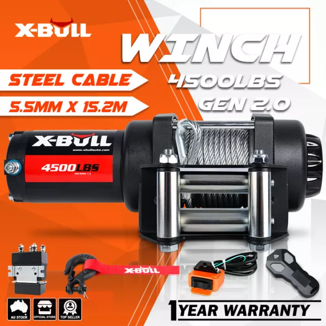 X-BULL  Electric Winch 12V 4500LBS/2041KGS Wireless Remote Steel Cable ATV BOAT