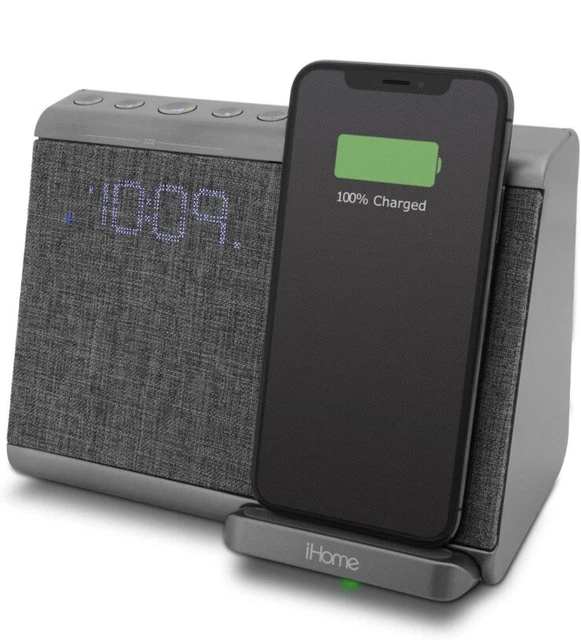 IHOME WIRELESS FAST Qi Charging Bluetooth Dual Alarm Clock USB iBTW390
