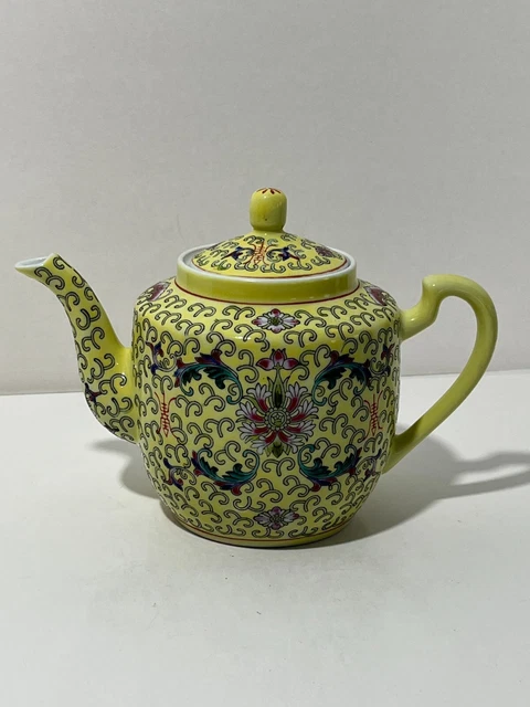 Chinese Yellow Famille Rose Tea Pot