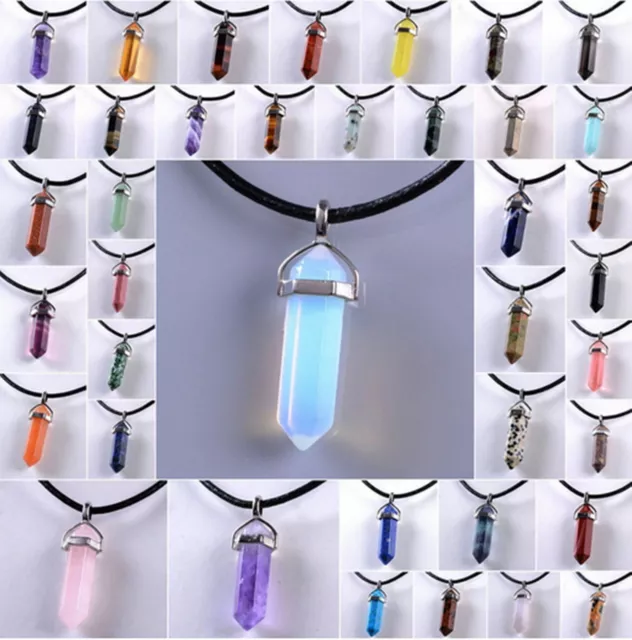 5x Natural Quartz Crystal Stone Point Chakra Healing Gemstone Pendant Necklace