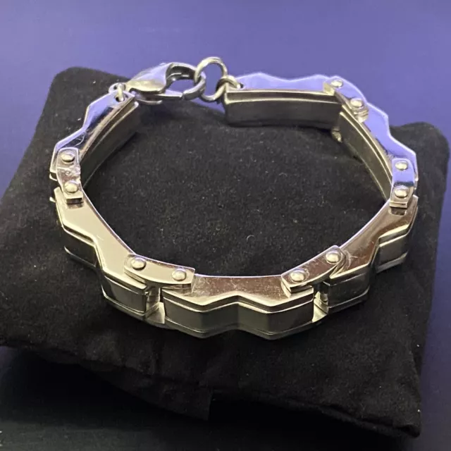 Bracciale rigido in acciaio inox da uomo braccialetto catena moto punk argento