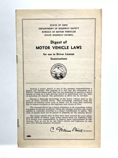 Vintage Ohio Digest of Motor Vehicle Laws Driver Licence Examinations Handbook