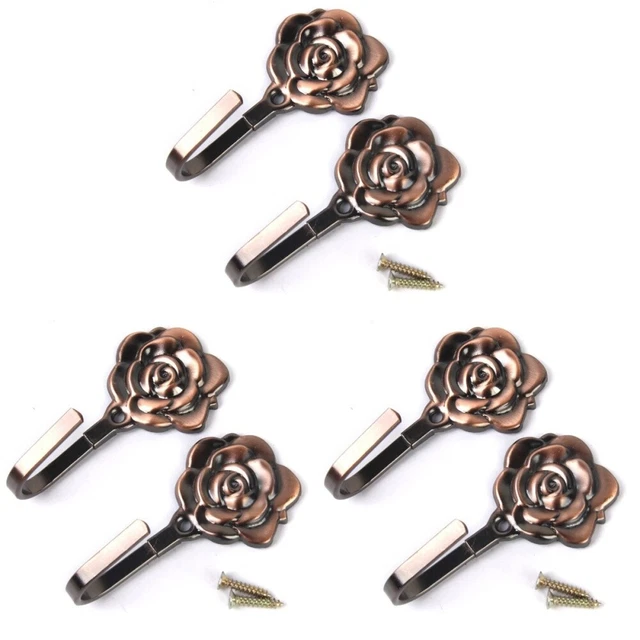 6 pcs Lace- up tassel hook Vintage Rose Curtain Tieback Tassel Hooks Door Wall