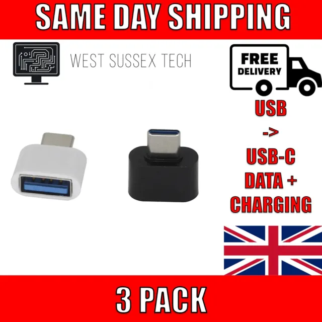 3 Pack USB Female to USB C Male Adapter Charging Data Transfer Converter OTG