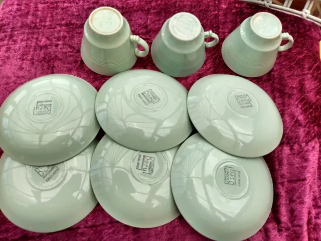 Woods Ware "Beryl" 3 Green Cups and  6 Saucers