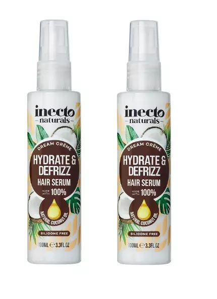 2 x Inecto Naturals HYDRATE & DEFRIZZ COCONUT OIL Hair Serum 100ml  *Value Pack*