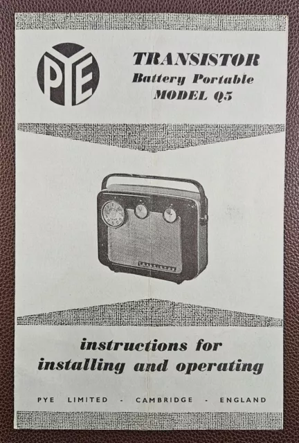 1959 PYE Transistor Battery Portable Radio Model Q5 Instruction Book