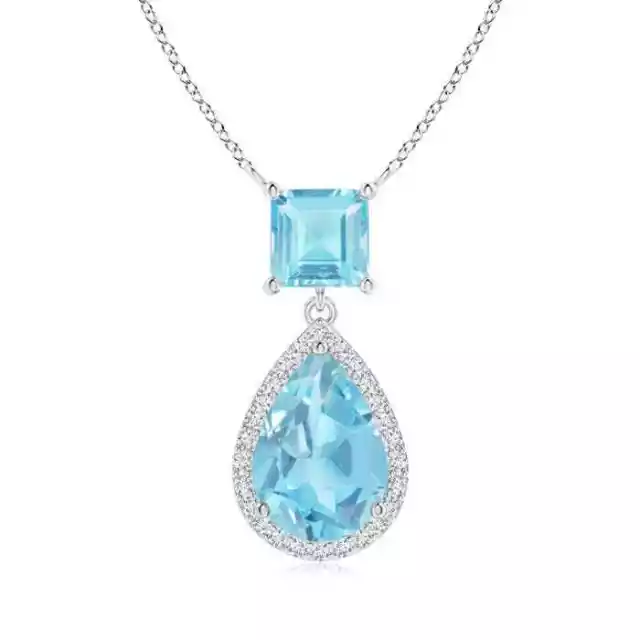 ANGARA 10x7mm Natural Swiss Blue Topaz Pendant with Diamond Halo in Silver