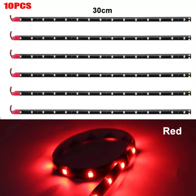 10PCS 30CM Car Flexible Strip Light DRL 3528 SMD Waterproof 12V Home Van Lights