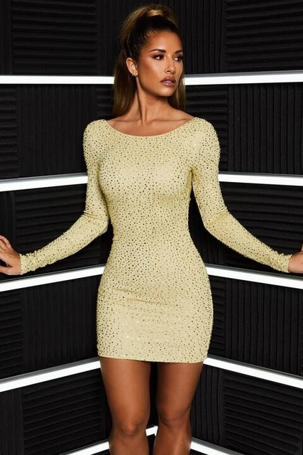 OH POLLY SIZE 12 Bright Spark Rhinestone Diamante Embellished Mini Dress in  Gold 40.00 - PicClick UK