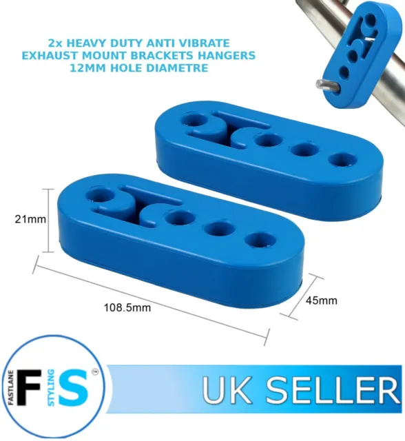 2x Uprated Heavy Duty Sports Universal Exhaust Rubber Mount Hanger blue