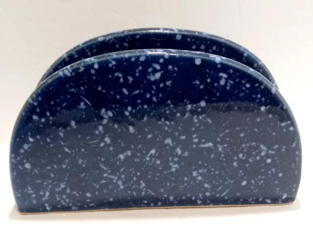 Vintage 1980s Otagiri Blue & White Speckled Ceramic Napkin Holder Cottage Core