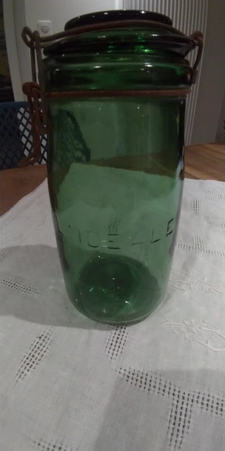 Bocal Ancien En Verre Vert Solidex - Capacité 1 Litre - Pour Conserves Ou Décoration