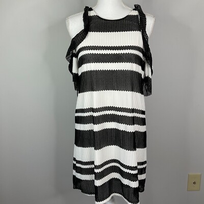 Zara Womens Medium Dress Black White Striped Cold Shoulder