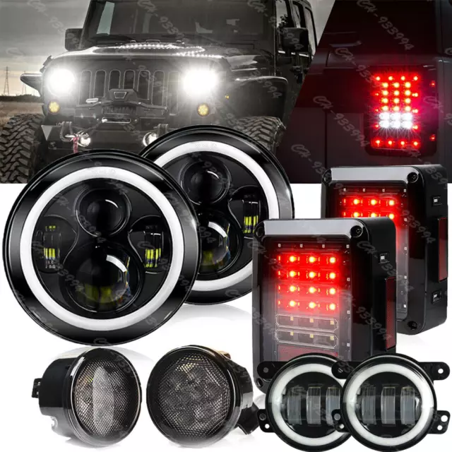 7inch LED Headlights Fog Turn Tail Lights Combo for Jeep Wrangler JK JKU 07-17