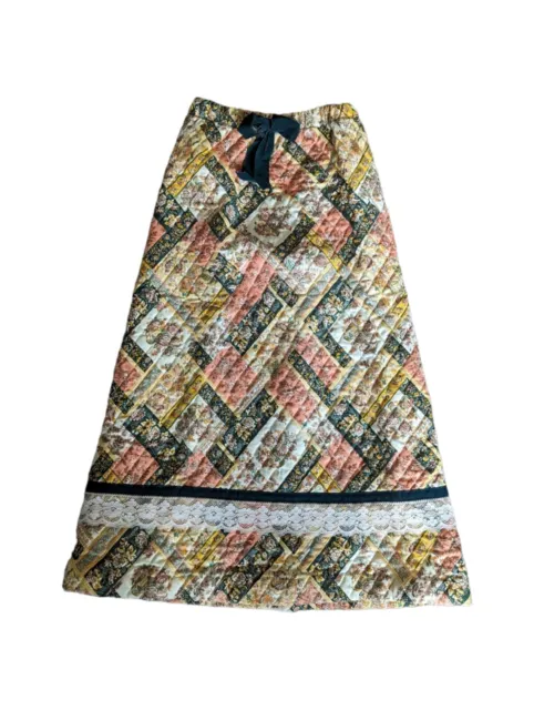 Vintage 70s Handmade Kids Girls Quilted Patchwork Maxi Skirt