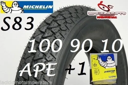 Copertone Gomma 100 90 10 Michelin S83 + Camera Per Piaggio Ape 50 Pneumatico