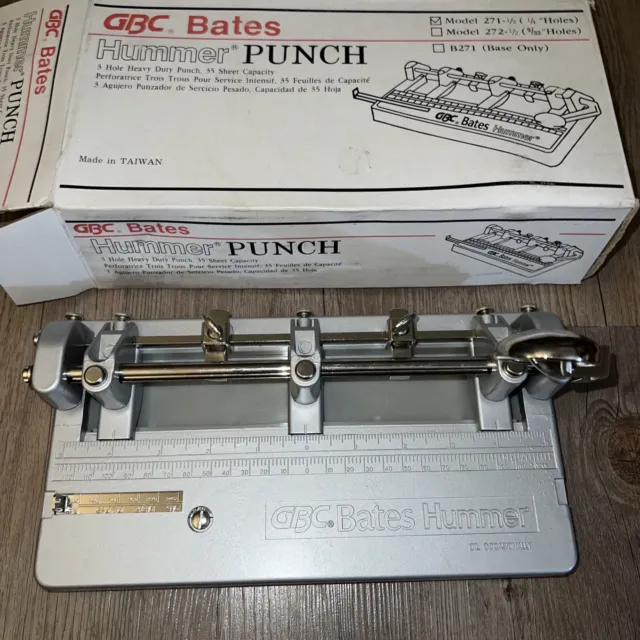 GBC Bates Hummer Heavy Duty 3 Hole Punch 35 Sheet Capacity All Metal In Box