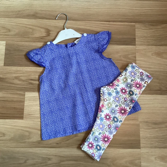 Baby Girl Clothes 9-12 months Preloved Spotty Lilac Smock Top & Floral Leggings