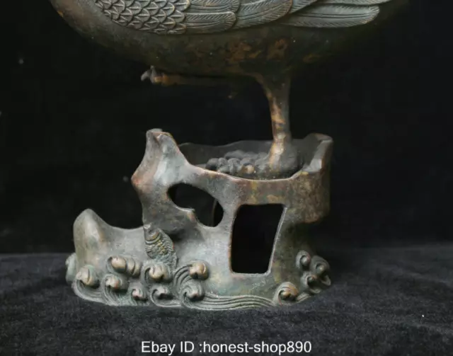 Old China Chinese Bronze Copper Duck mandarin duck Statue Incense Burner Censer 3