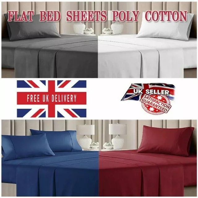 Full Flat Sheet Bed Sheets 100% Poly Cotton Single Double King Super King Size