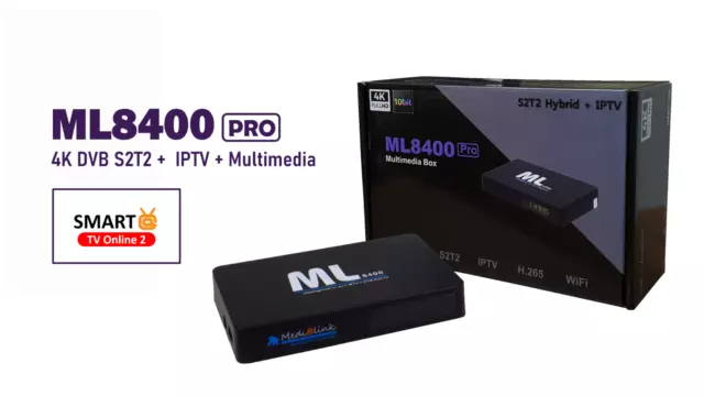 Medialink ML 8400 PRO DVB-S2/T2 IPTV WiFi 4K Multimedia Receiver Android H.265