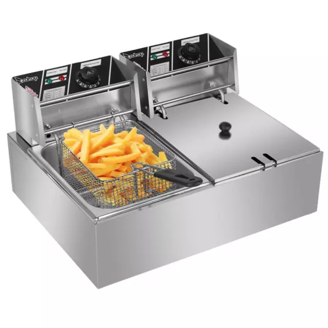 12L 5000W Commercial Electric Deep Fryer Fat Chip Double Tank Home Kitchen