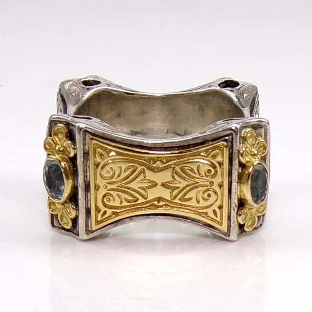 Konstantino Sterling Silver & 18K Yellow Gold Aquamarine Ring Size 6.5 LMK2