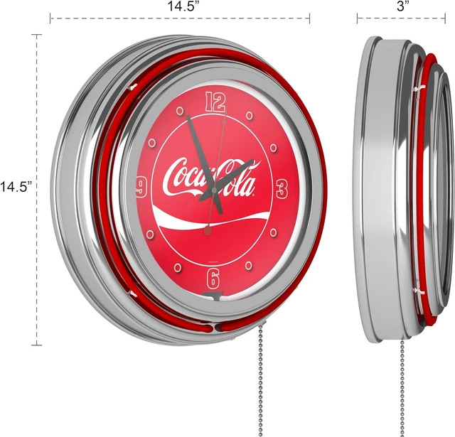 15& NEON CLOCK Retro Coca-Cola Logo Analog Wall Clock with Pull Chain ...