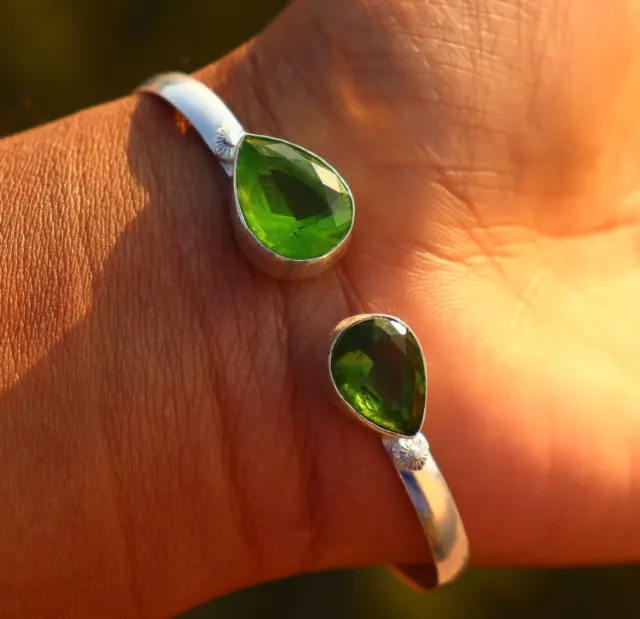 Peridote Piedra Topacio 925 Plata de Ley Pulsera Hecha a Mano Puño