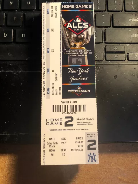 2019 New York Yankees Vs Houston Astros Alcs Playoff Ticket Stub Game #4