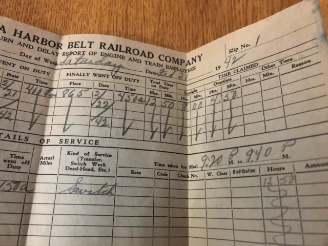 VTG Lot Of 4 1940-50s Indiana Harbor Belt Railroad Time Sheets Chicago Railroads 2