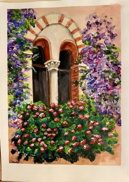 Original Acrylic Painting On Paper, 'Arabian Window'.