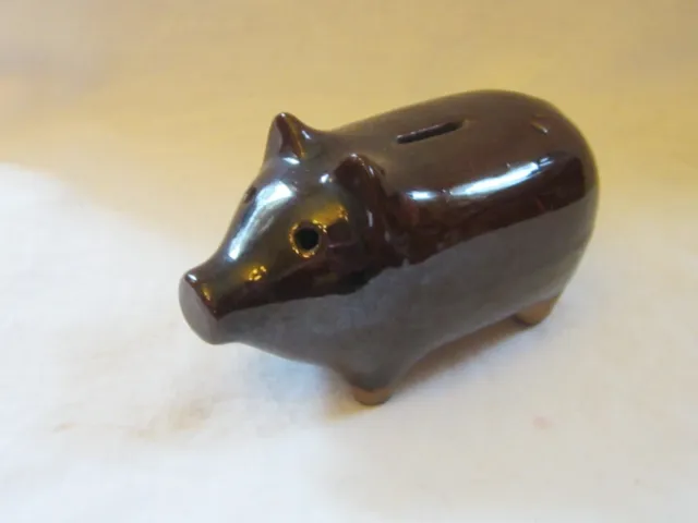 Vintage Antique Unbranded Solid Brown Ceramic Pottery Pig Piggy Bank