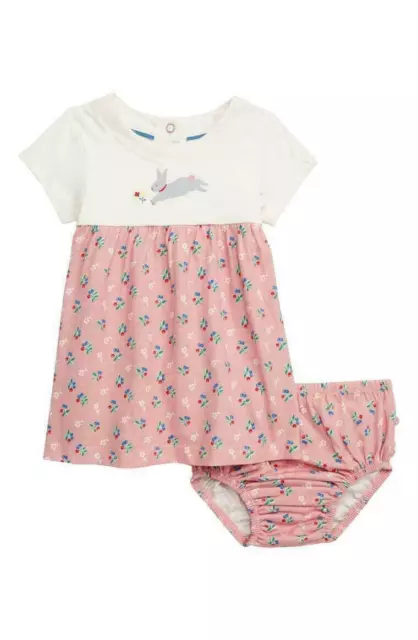 New Baby Mini Boden Size 12 - 18  Months Bunny Rabbit floral Jersey Dress set 3