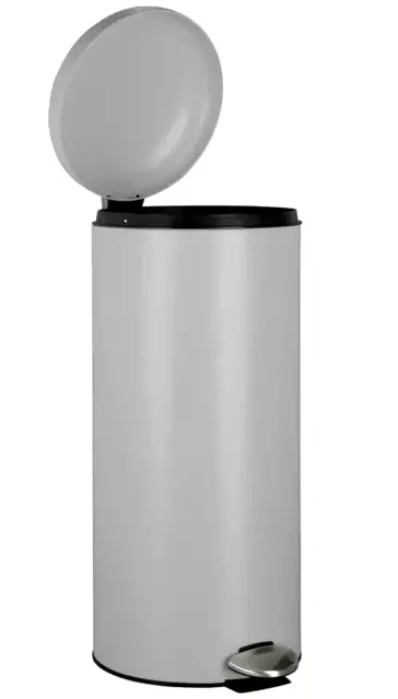 30 Litre Waste Bin Matt Grey Round Steel Kitchen & Bathroom Pedal Bin By Habitat