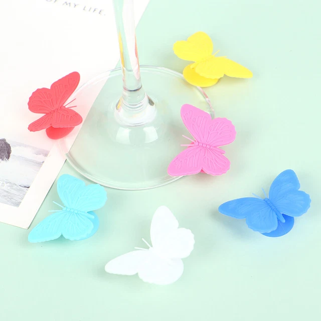 Juego de 6 piezas de copa de vino creativa linda dije succión mariposa copa de vino decorativa @